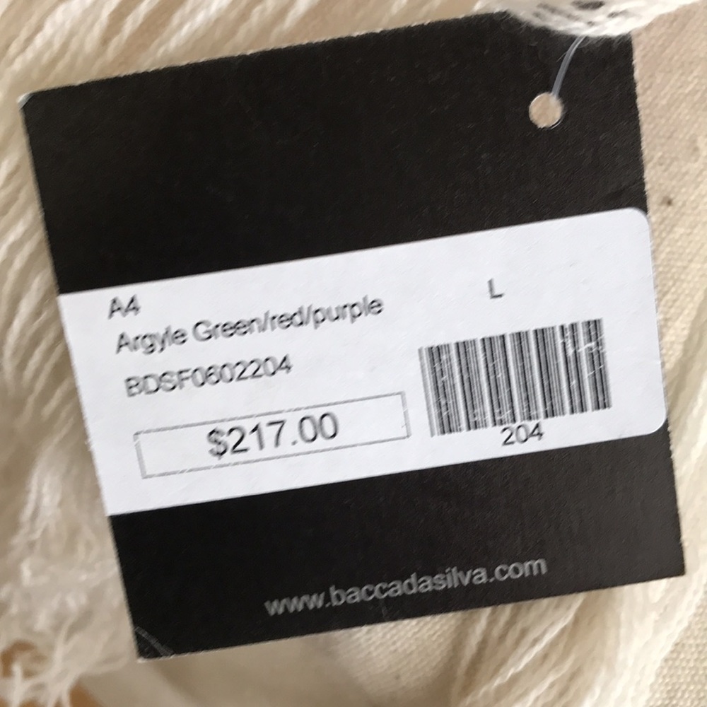NWT Cashmere scarf Extra long rectangle Holiday red & green & purple & cream - Picture 4 of 10
